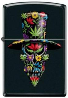 Öngyújtó Zippo Skull With Flowers and Cannabis Leaves 4362