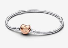 Acél karkötő Pandora Moments Heart & Snake Chain 14k rose gold plating 580719-18