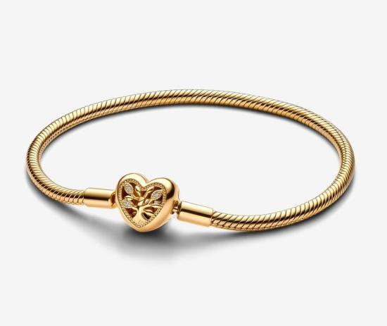 Acél karkötő Family Tree Heart Clasp Snake Chain 14k gold plating 563516C01-19